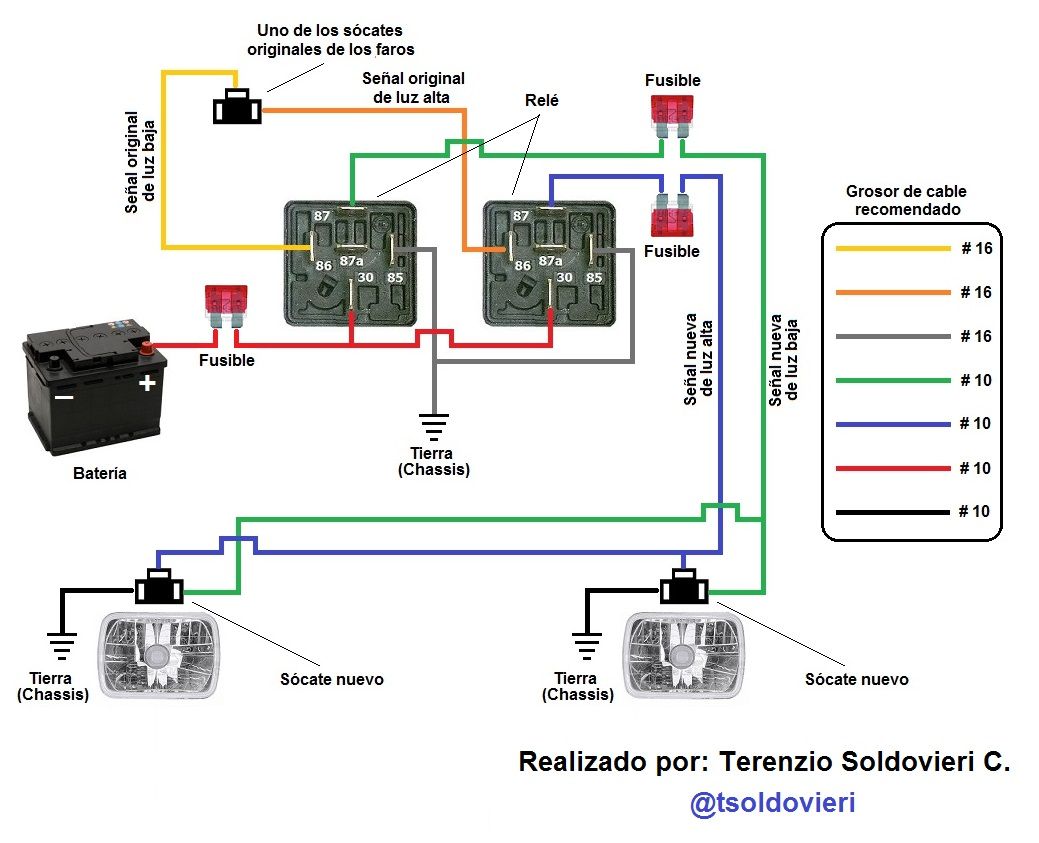 Diagrama cricuital para mejorar luces delanteras de un automvil.  Steemkr